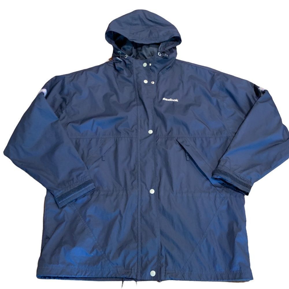 Reebok Men’s Navy Blue Hooded Windbreaker Jacket Size Large
